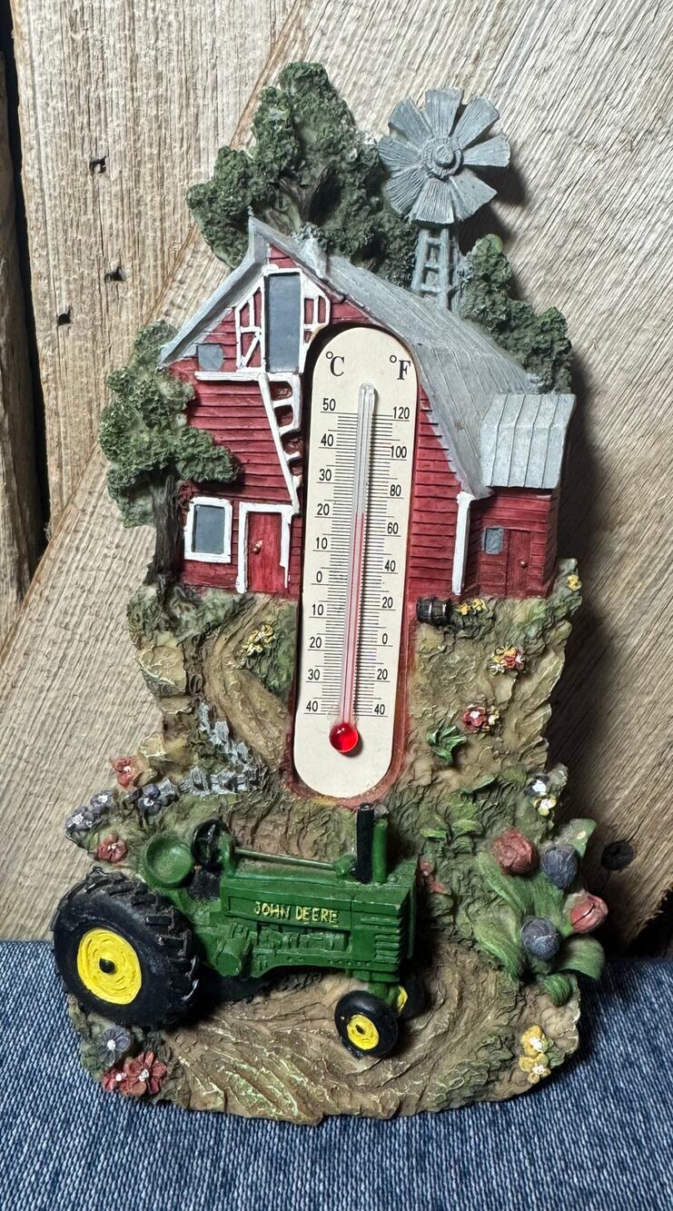 Vintage John Deere 3D Resin Farm Thermometer Hang-up Wall Decor 7.25” x 4”